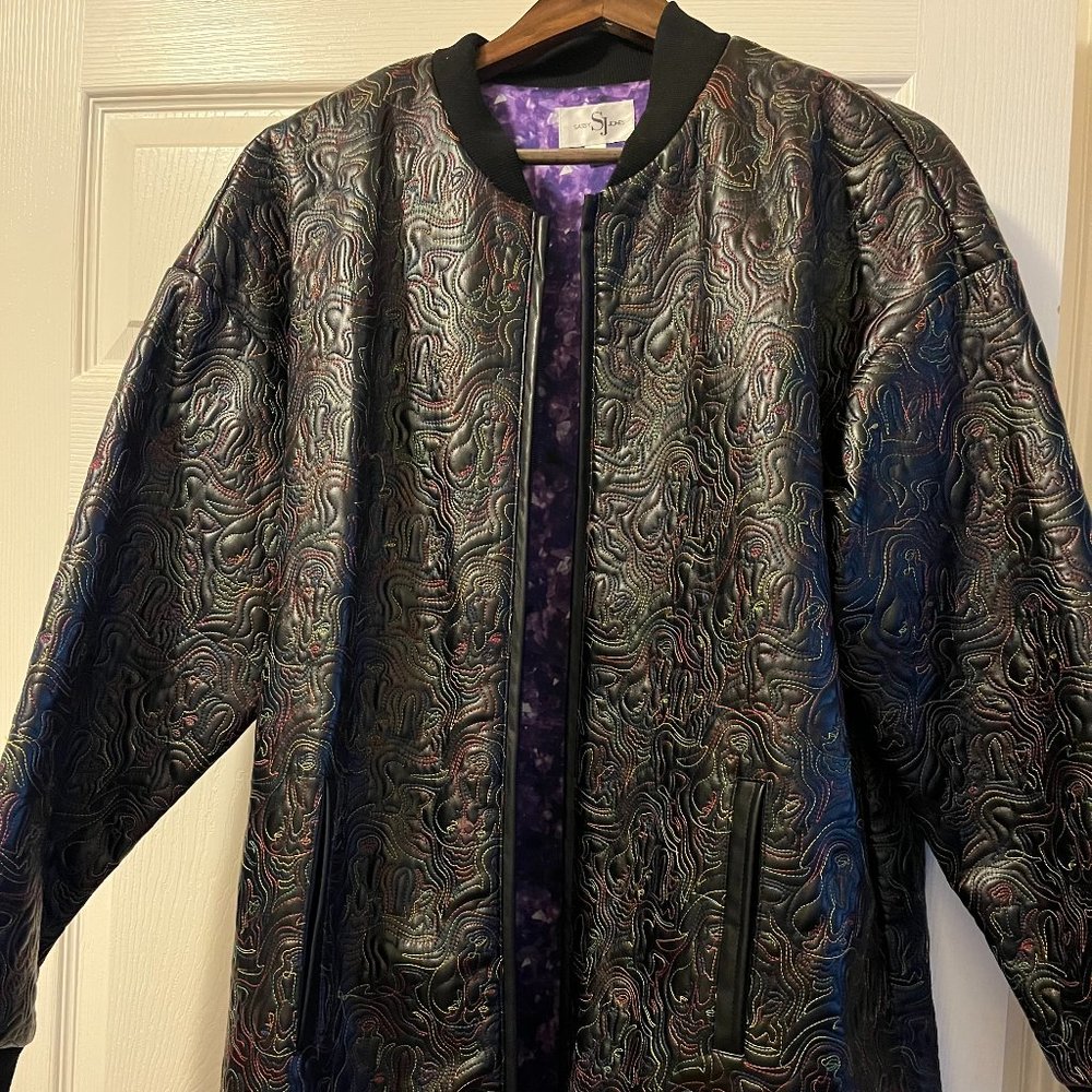 Sassy Jones Origami Quilted  Black Multi - Color Bomber Jacket XL